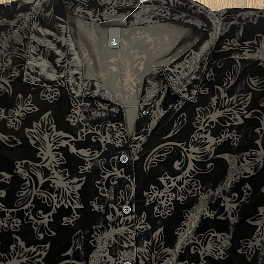 Torrid Black Velvet Shirt with Floral Design - Picture 3 of 3